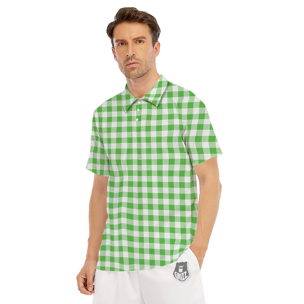 Tattersall Green Print Pattern Men's Golf Shirts-grizzshop