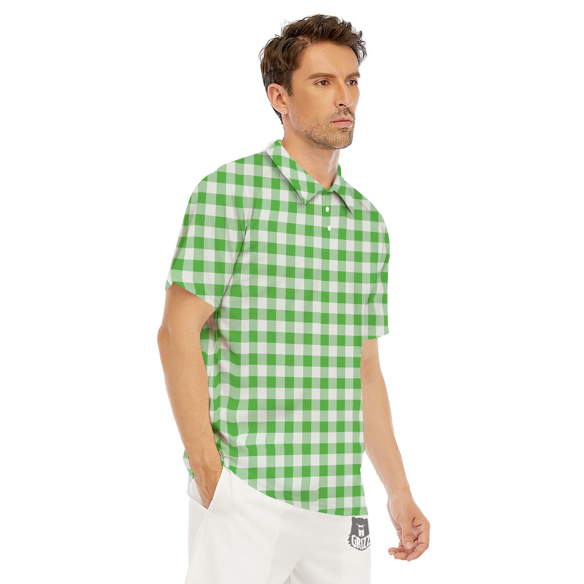 Tattersall Green Print Pattern Men's Golf Shirts-grizzshop