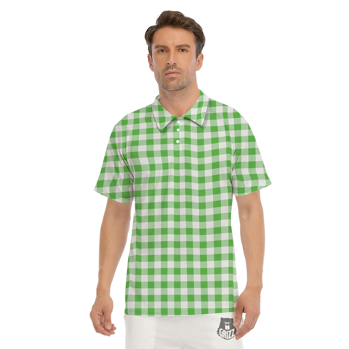 Tattersall Green Print Pattern Men's Golf Shirts-grizzshop