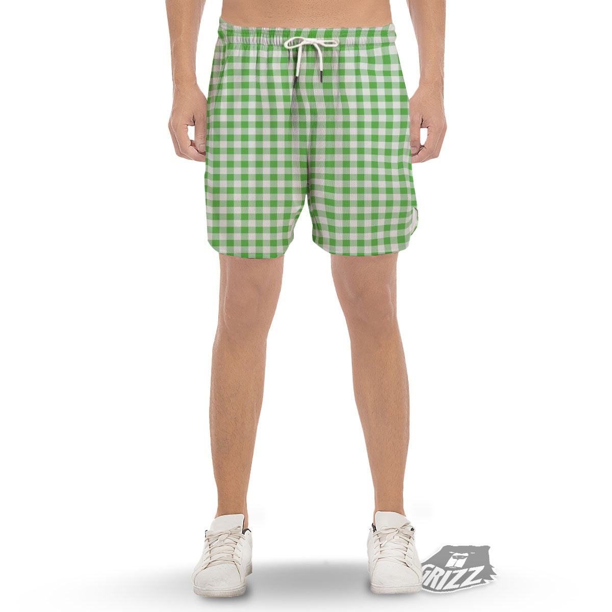 Tattersall Green Print Pattern Men's Gym Shorts-grizzshop