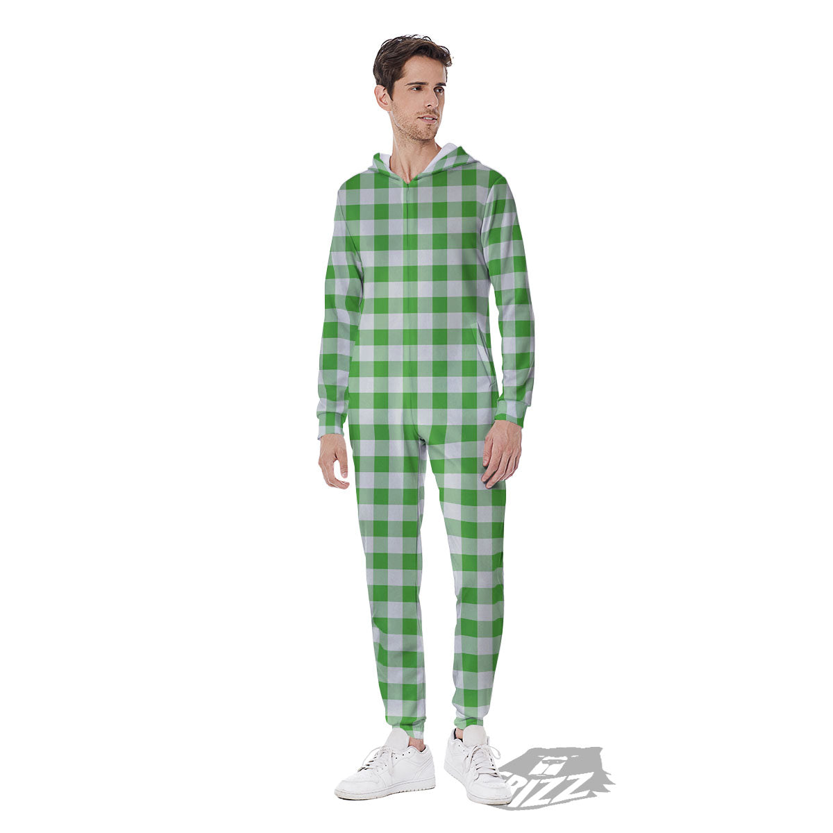 Tattersall Green Print Pattern Men's Jumpsuit-grizzshop