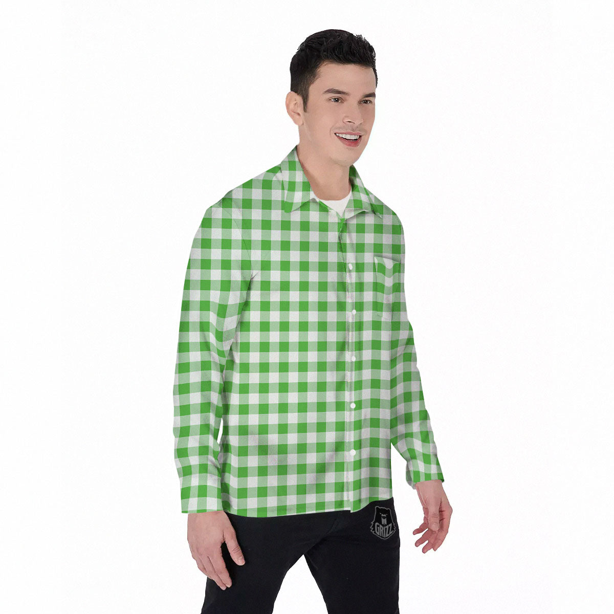 Tattersall Green Print Pattern Men's Long Sleeve Shirts-grizzshop