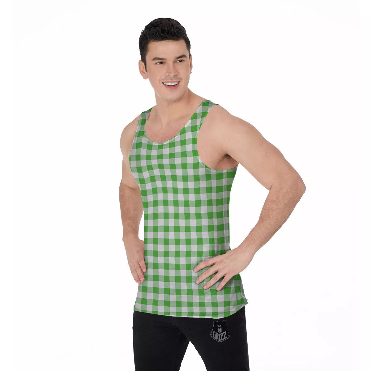 Tattersall Green Print Pattern Men's Tank Top-grizzshop