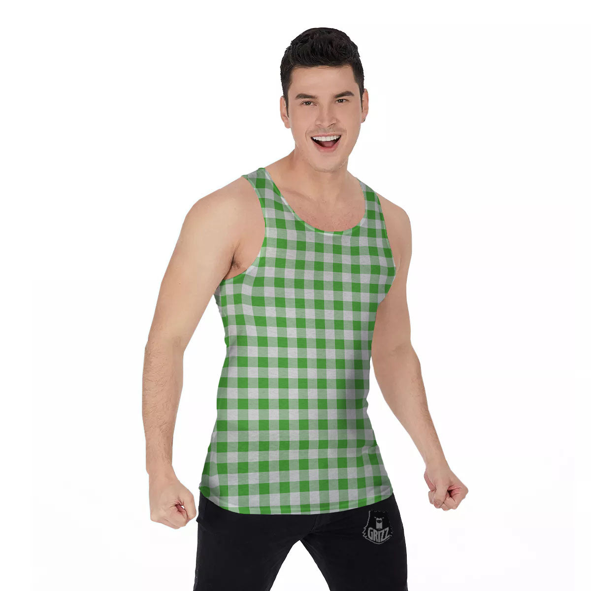 Tattersall Green Print Pattern Men's Tank Top-grizzshop