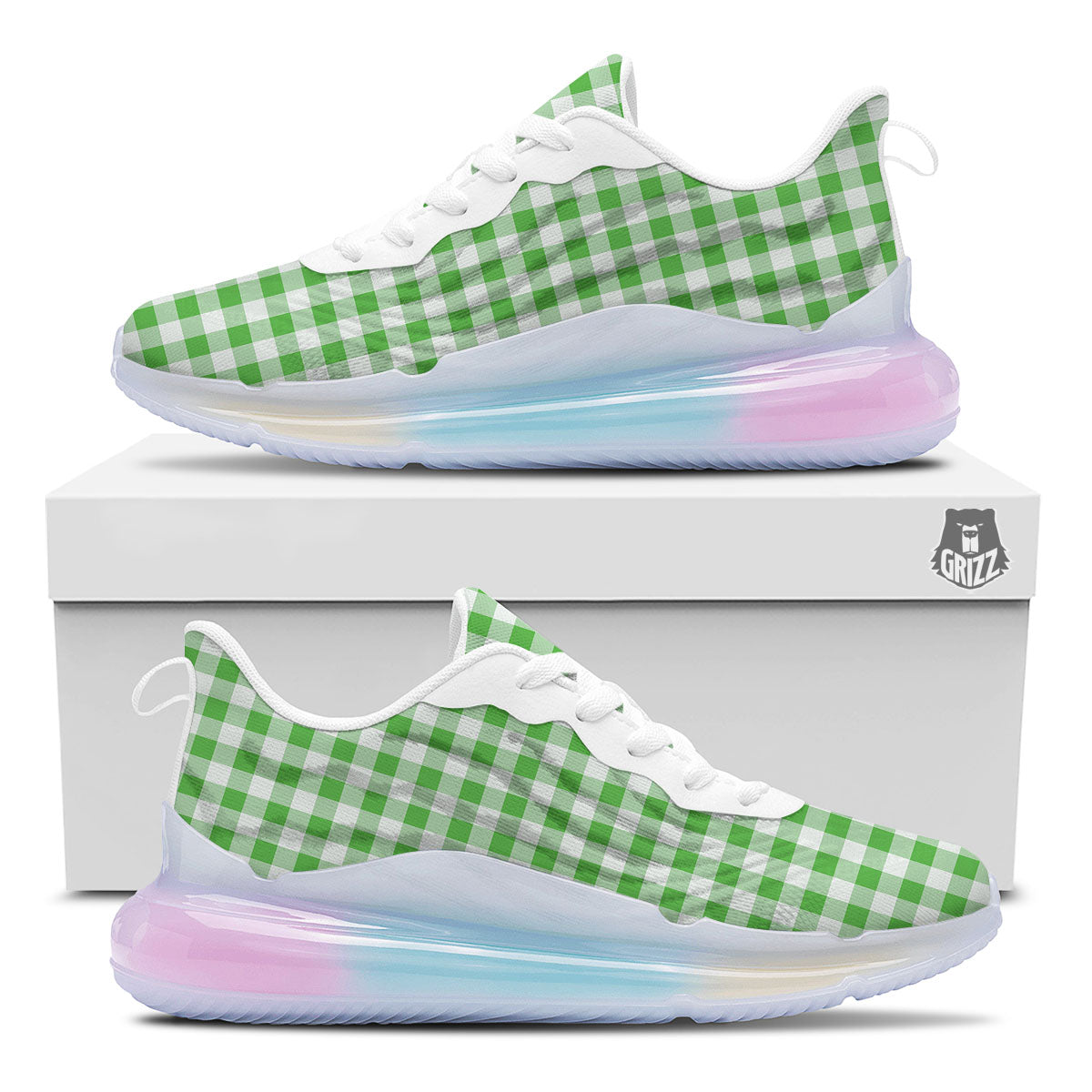 Tattersall Green Print Pattern Running Sneakers-grizzshop