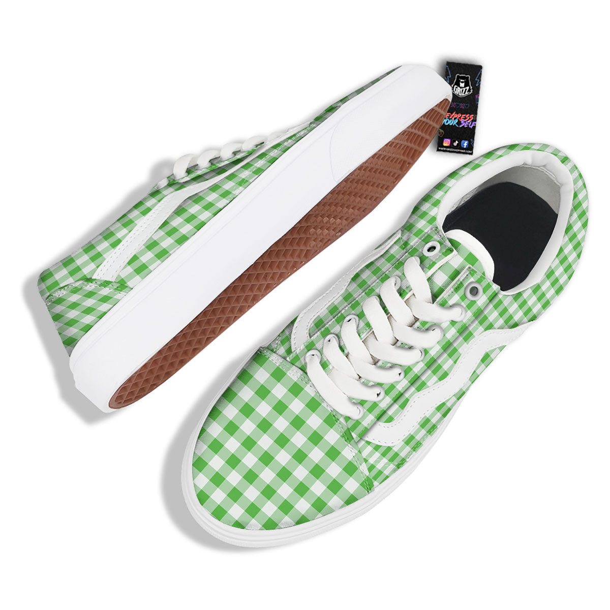 Tattersall Green Print Pattern Skate Shoes-grizzshop