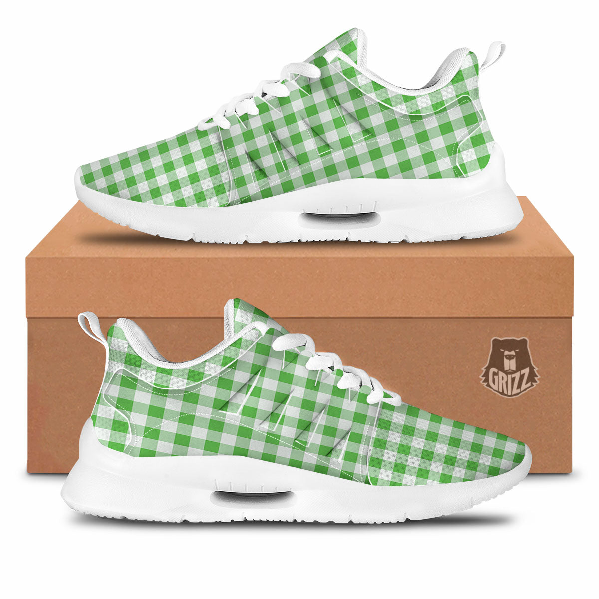 Tattersall Green Print Pattern Tennis Shoes-grizzshop