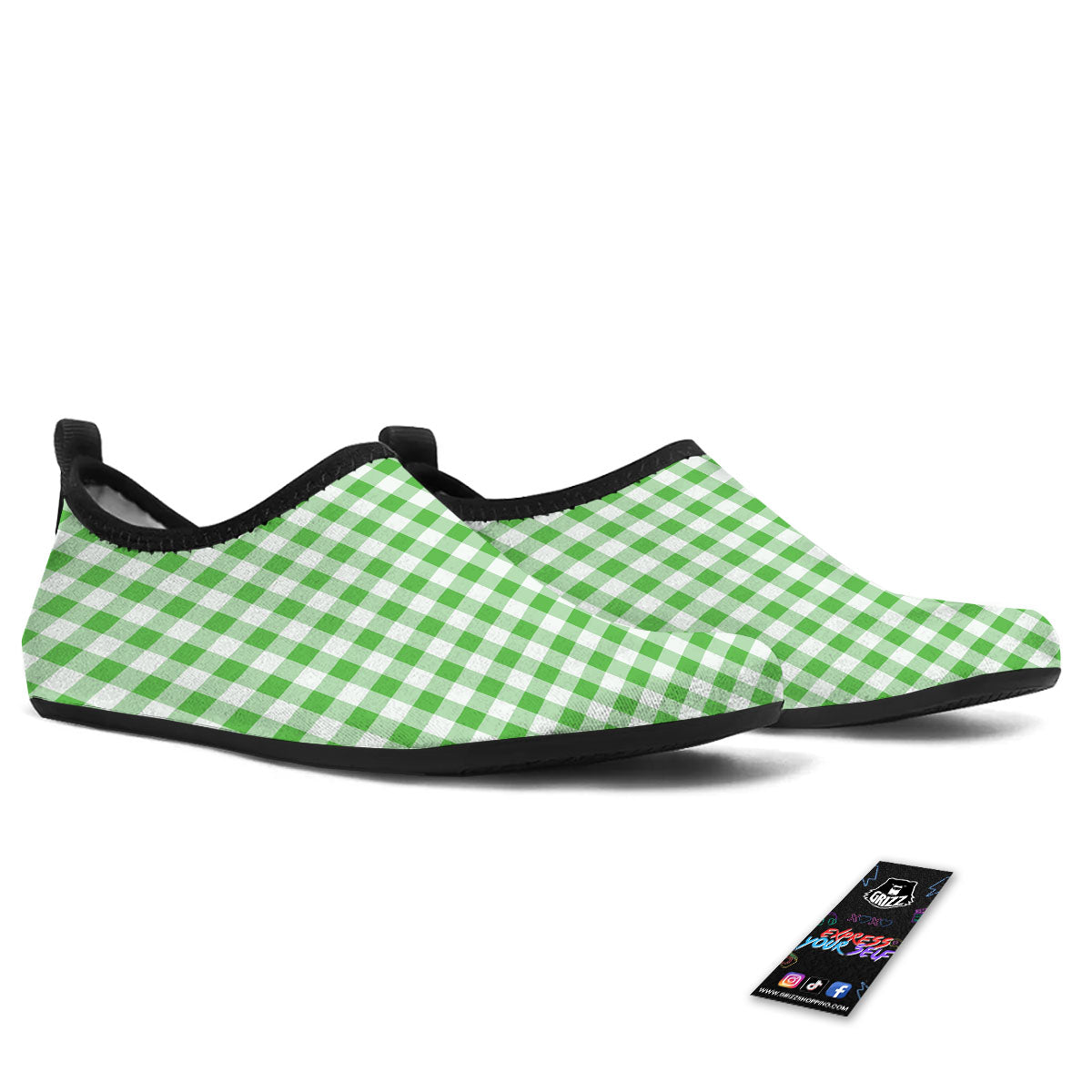 Tattersall Green Print Pattern Water Shoes-grizzshop