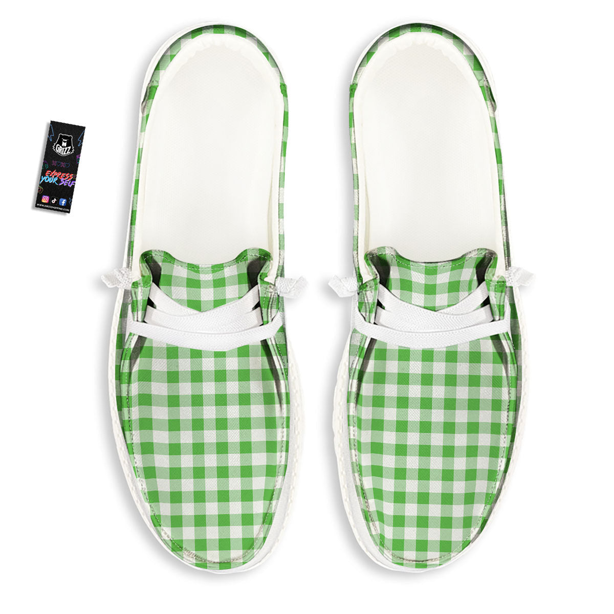Tattersall Green Print Pattern White Loafers-grizzshop
