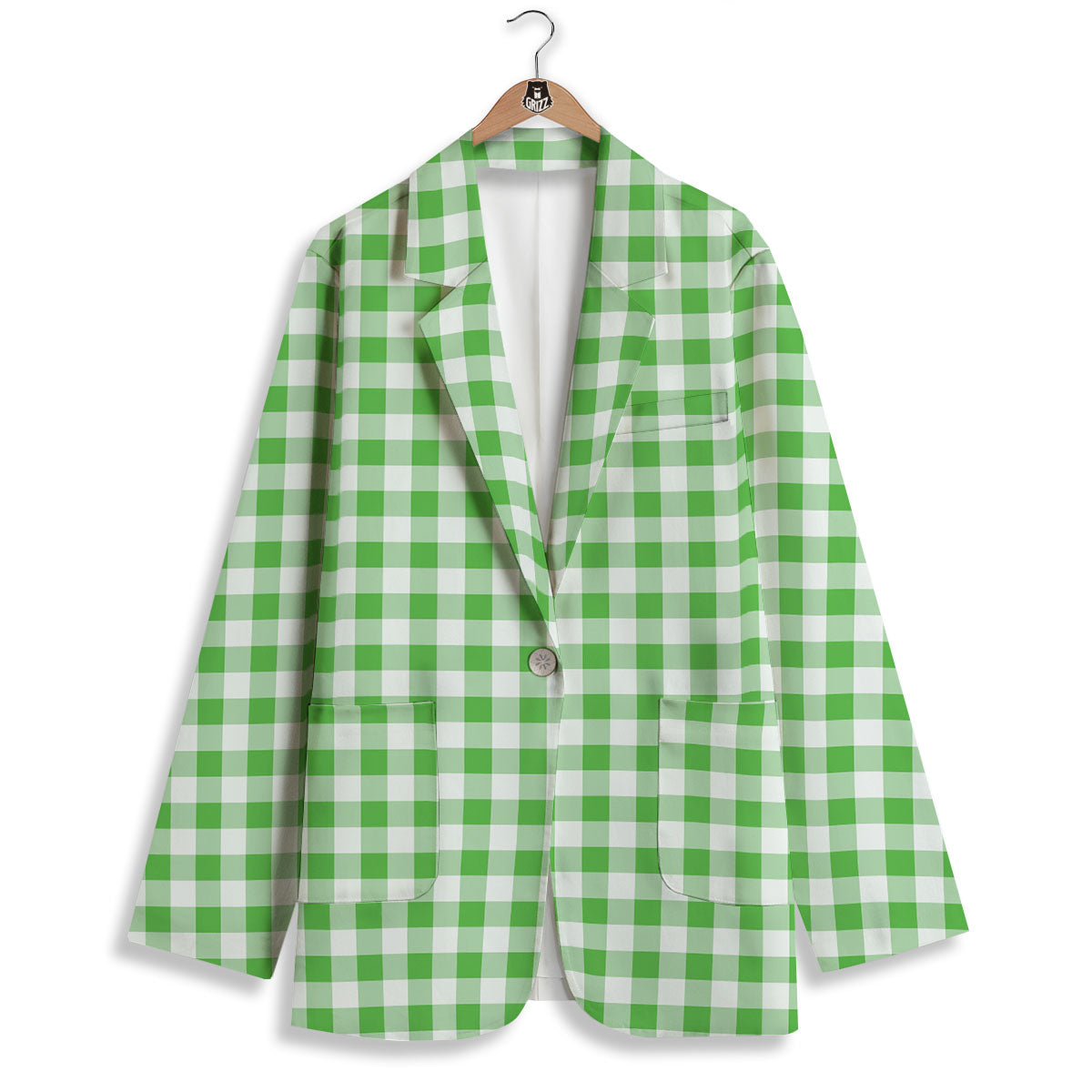 Tattersall Green Print Pattern Women's Blazer-grizzshop