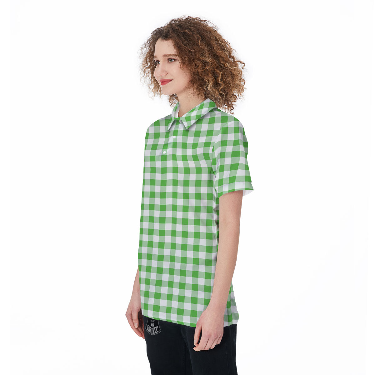 Tattersall Green Print Pattern Women's Golf Shirts-grizzshop