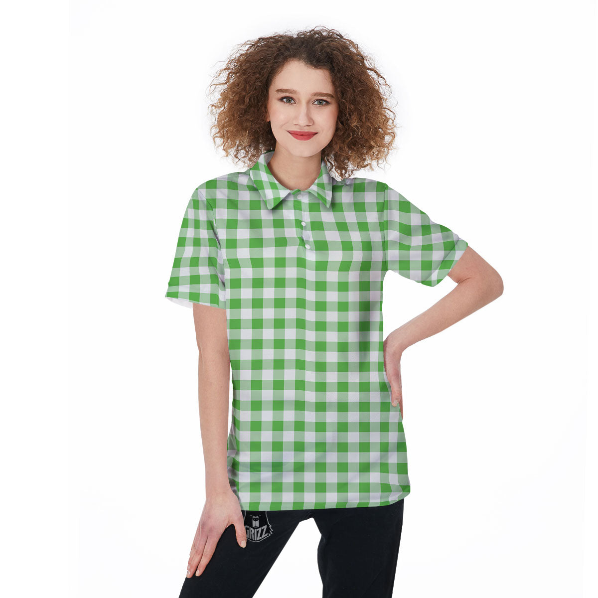 Tattersall Green Print Pattern Women's Golf Shirts-grizzshop