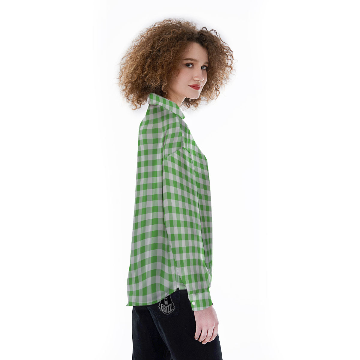 Tattersall Green Print Pattern Women's Long Sleeve Shirts-grizzshop
