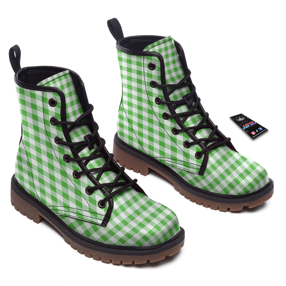 Tattersall Green Print Pattern Work Boots-grizzshop