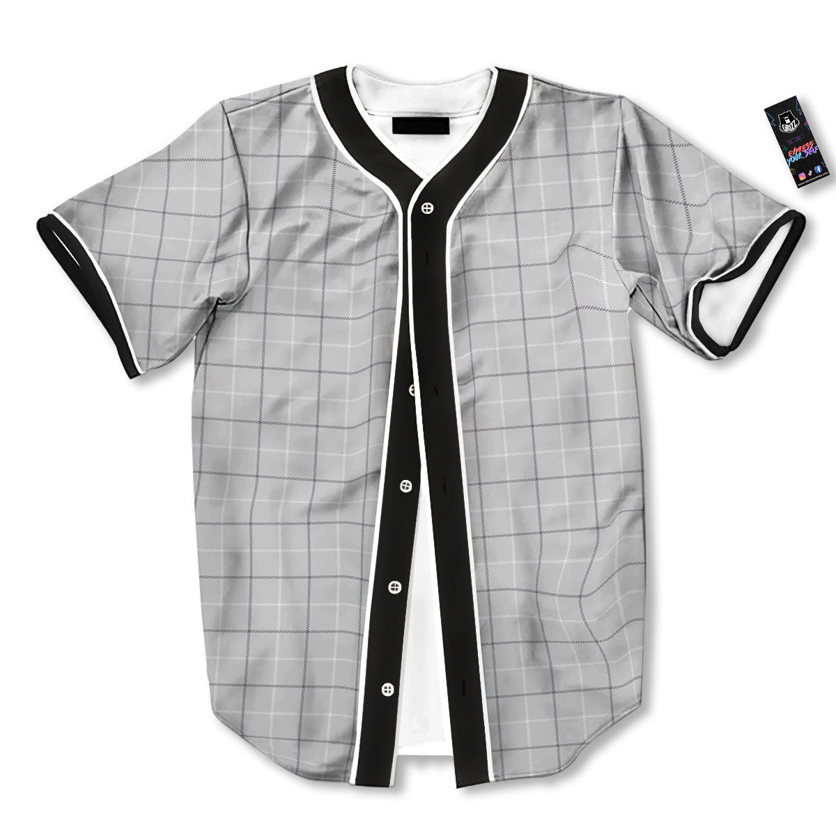 Tattersall Grey Print Pattern Baseball Jersey-grizzshop