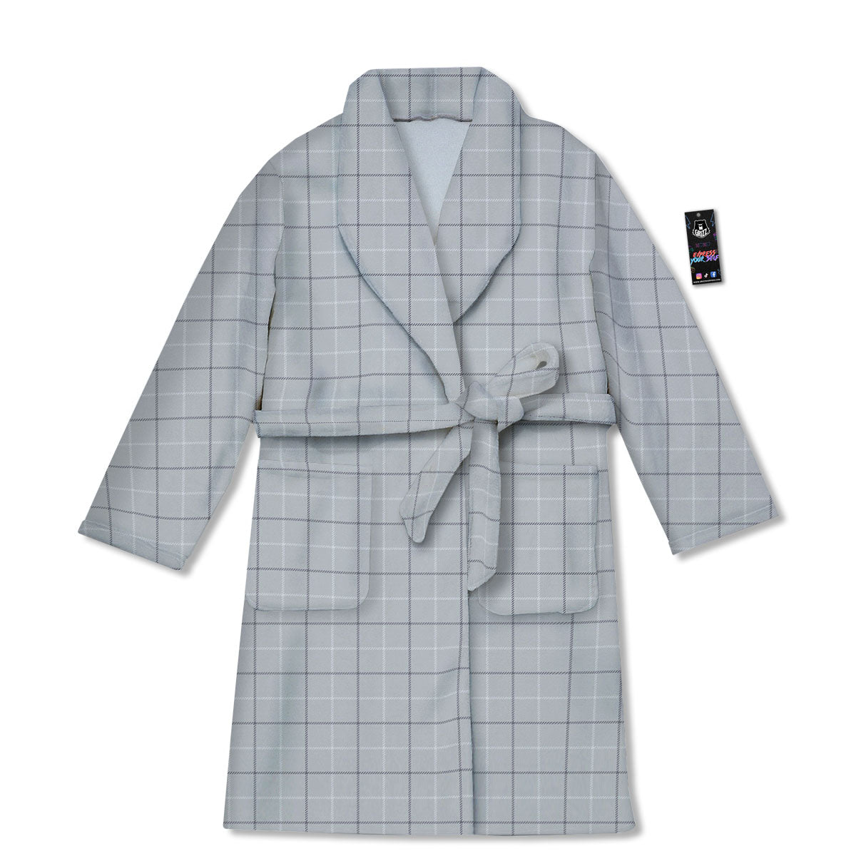Tattersall Grey Print Pattern Bathrobe-grizzshop