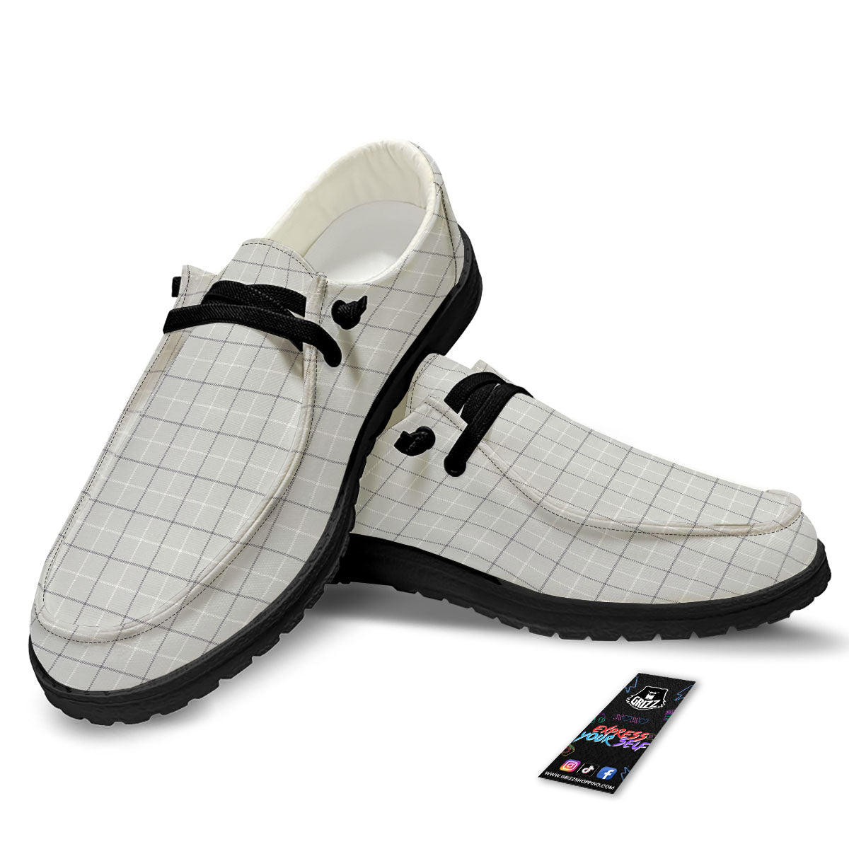 Tattersall Grey Print Pattern Black Loafers-grizzshop
