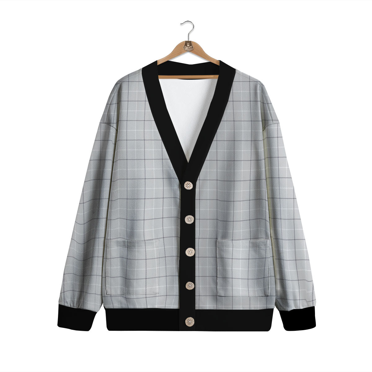 Tattersall Grey Print Pattern Cardigan-grizzshop