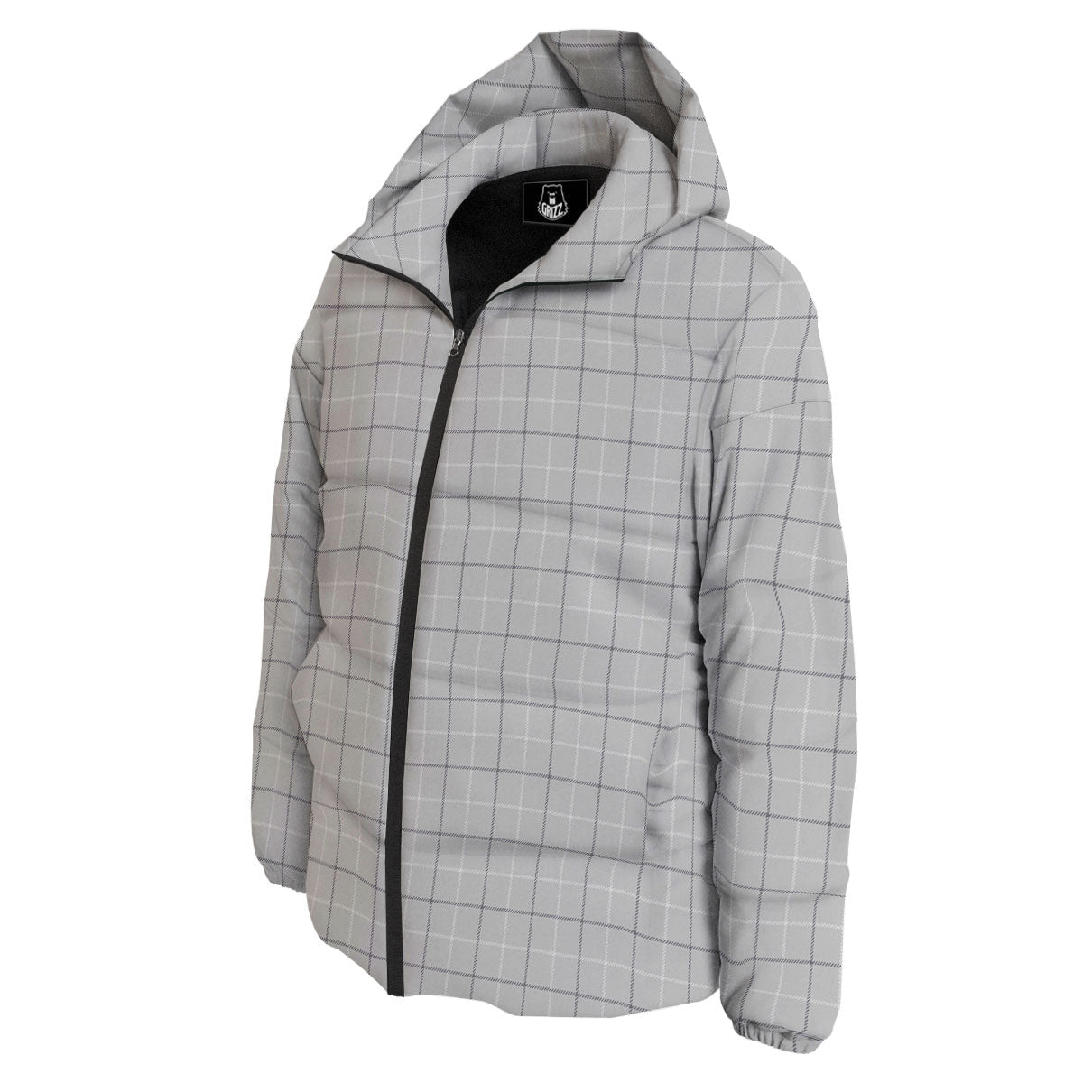 Tattersall Grey Print Pattern Down Jacket-grizzshop