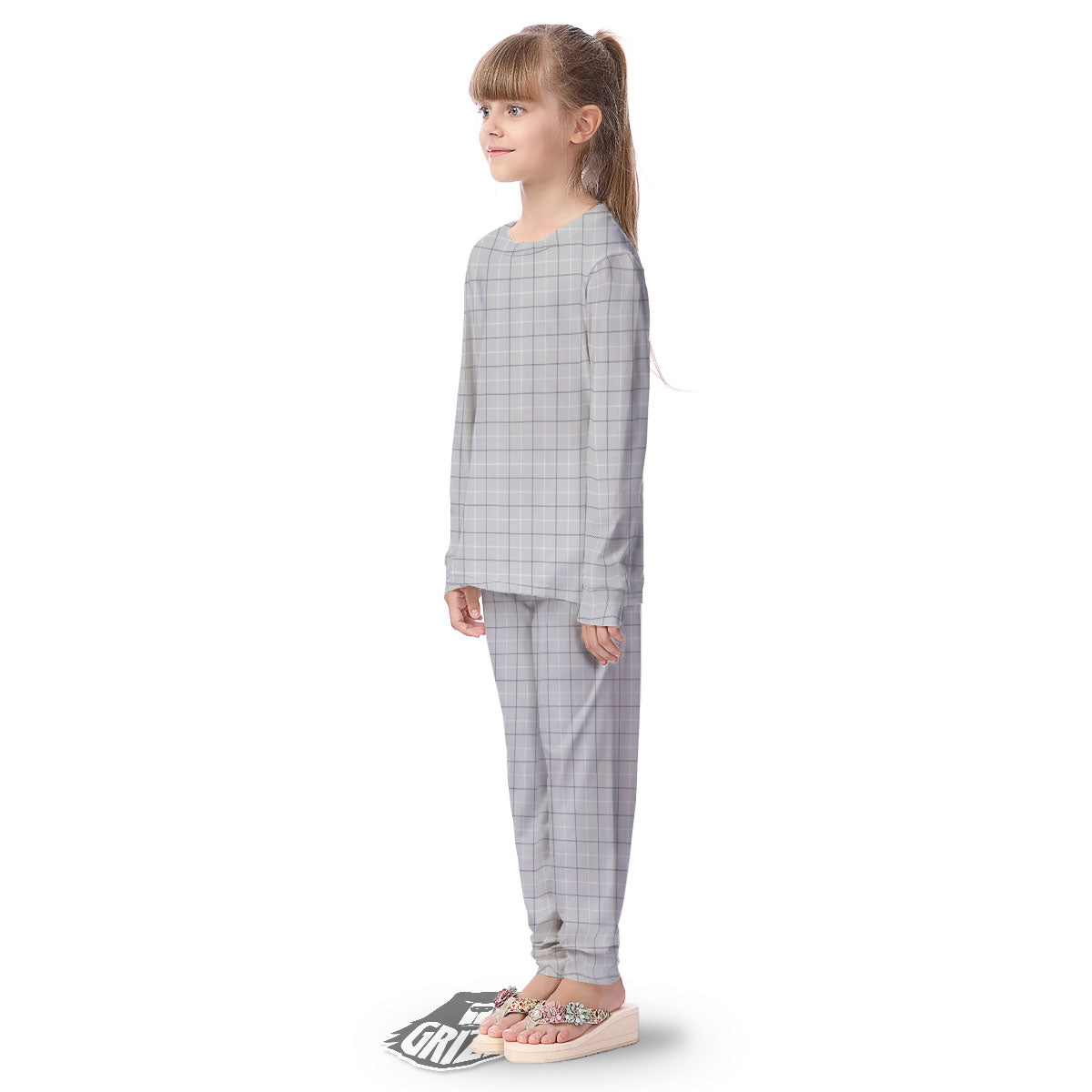 Tattersall Grey Print Pattern Kid's Pajamas-grizzshop