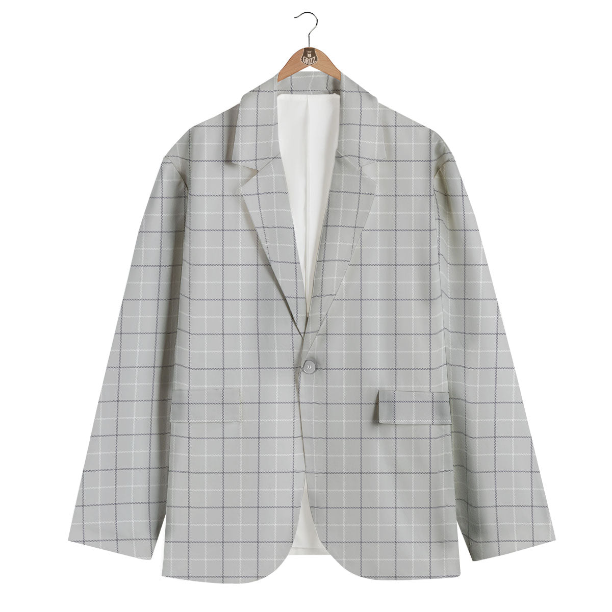 Tattersall Grey Print Pattern Men's Blazer-grizzshop