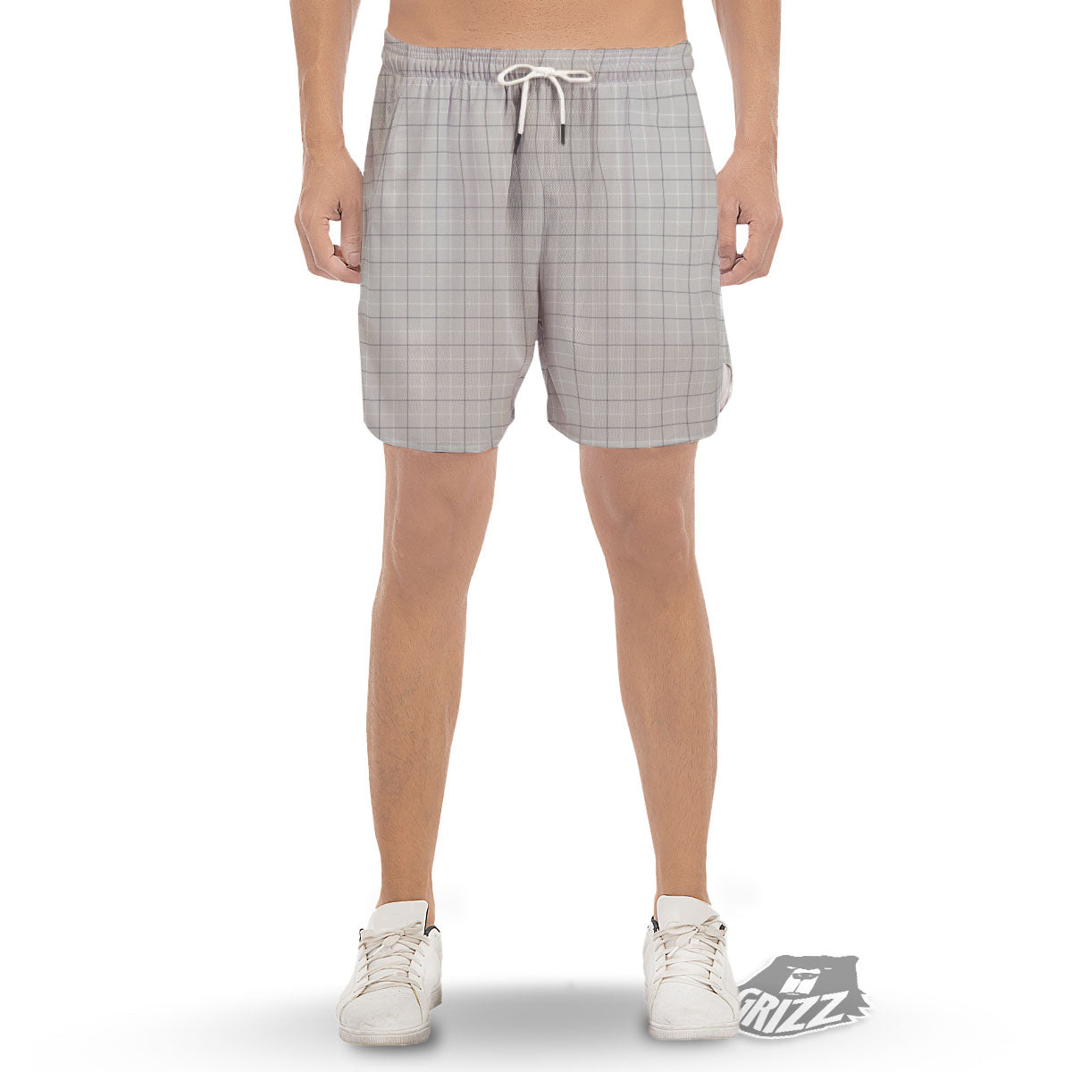 Tattersall Grey Print Pattern Men's Gym Shorts-grizzshop
