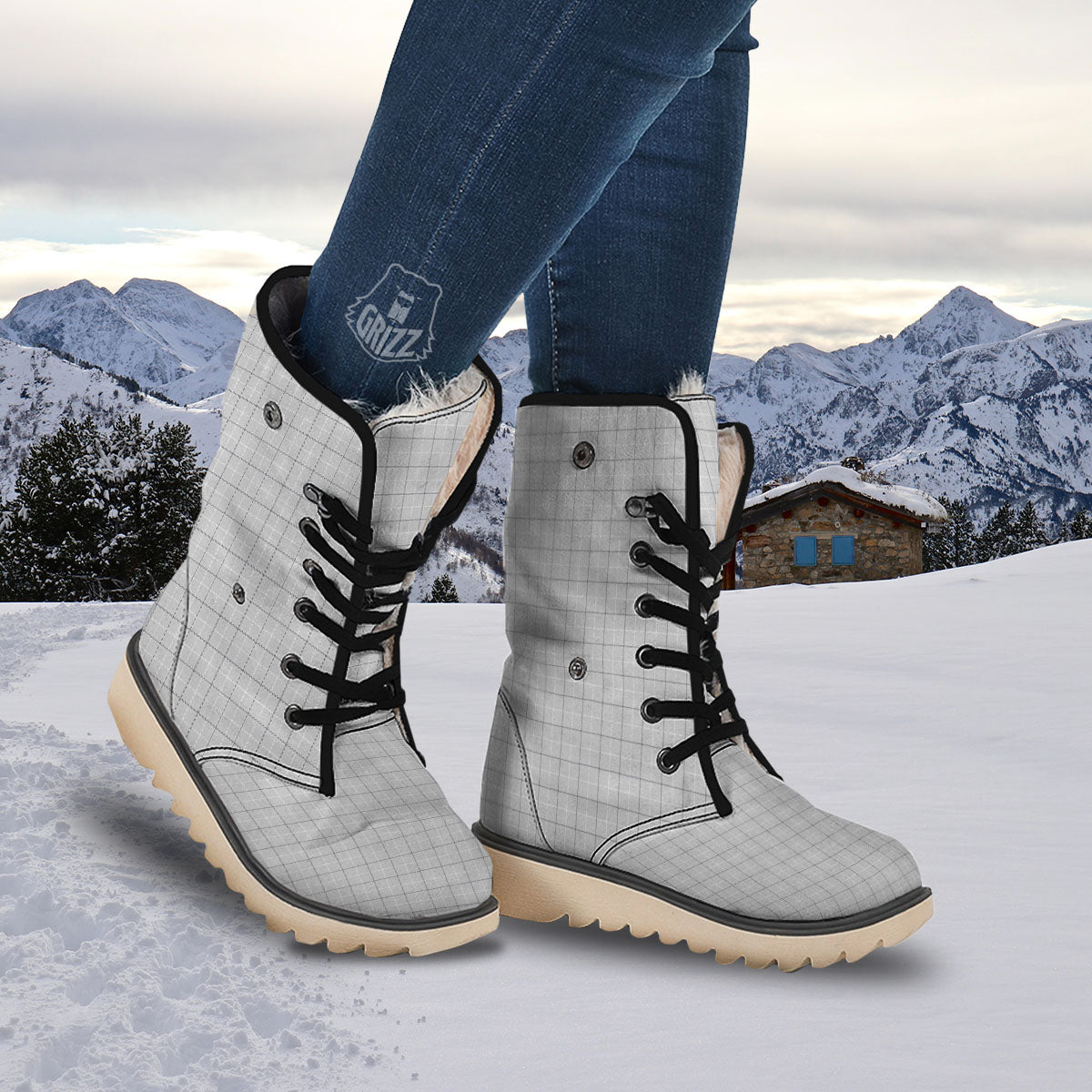 Tattersall Grey Print Pattern Snow Boots-grizzshop