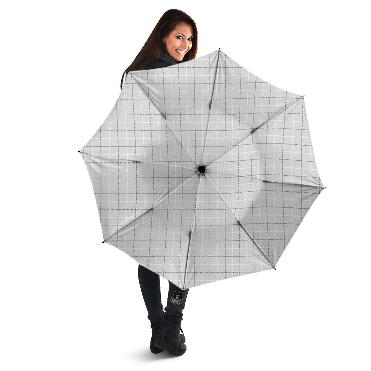 Tattersall Grey Print Pattern Umbrella-grizzshop