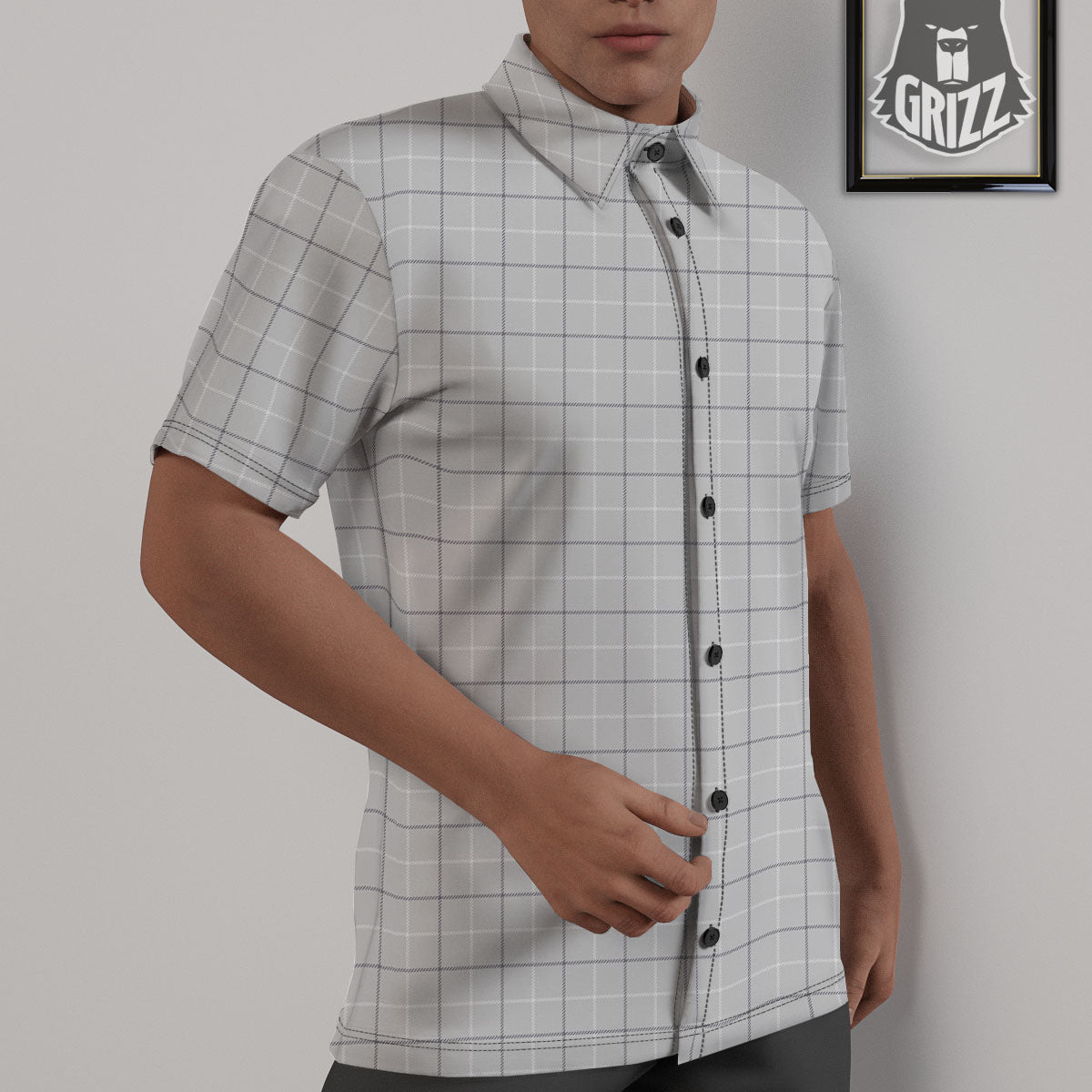 Tattersall Grey Print Pattern Untucked Shirts-grizzshop
