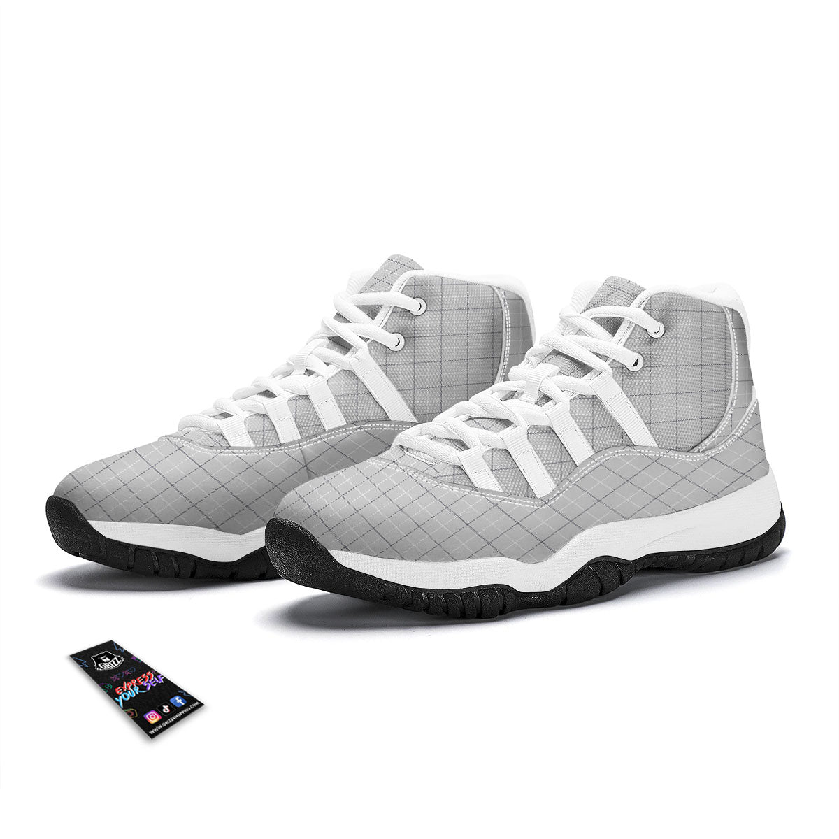 Tattersall Grey Print Pattern White Bball Shoes-grizzshop