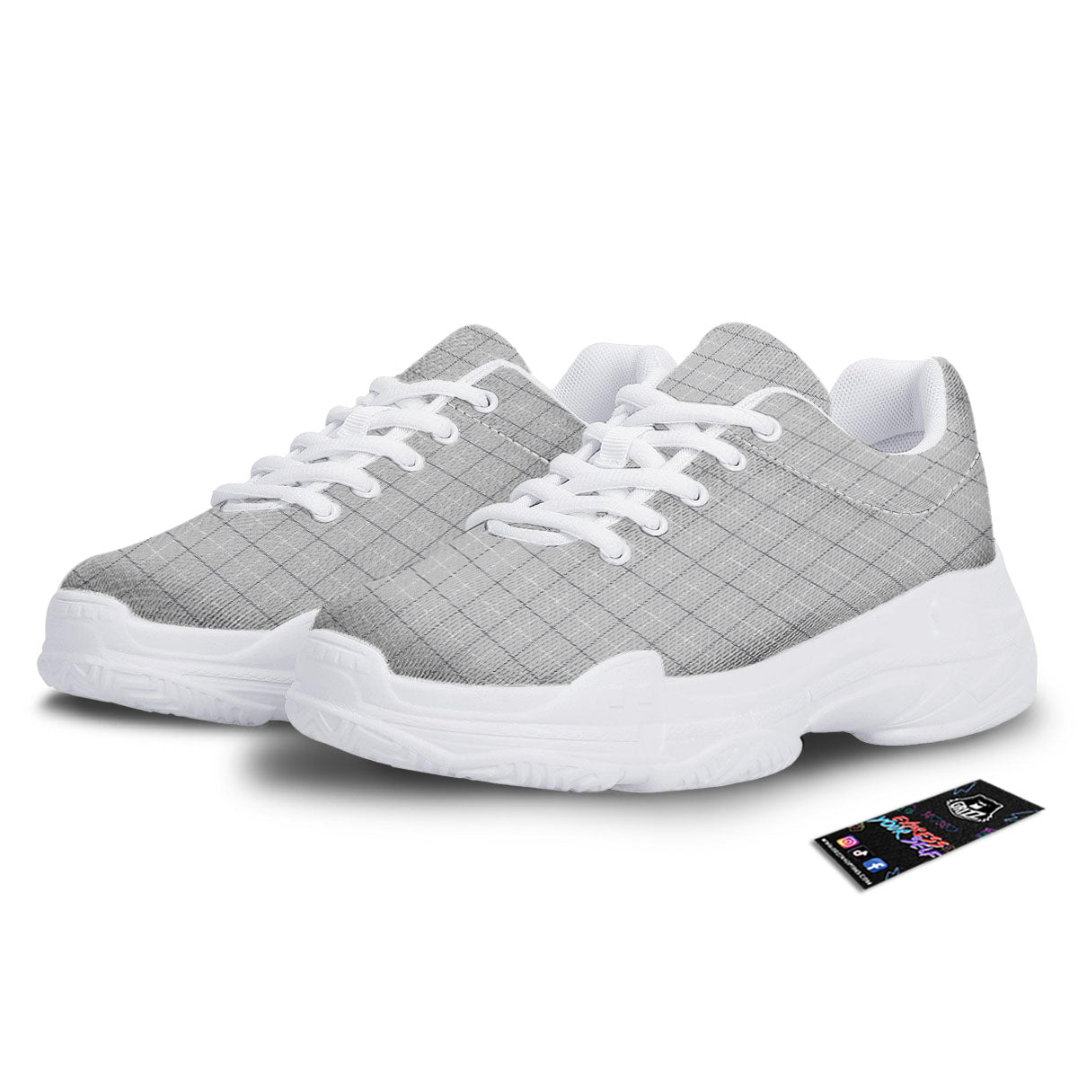 Tattersall Grey Print Pattern White Chunky Shoes-grizzshop