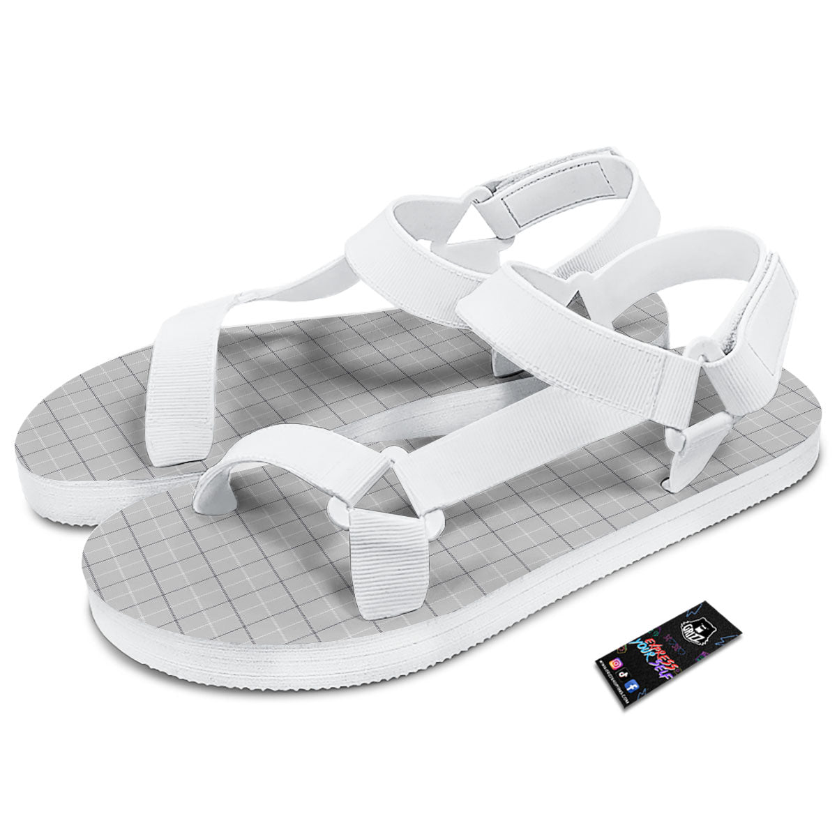 Tattersall Grey Print Pattern White Open Toe Sandals-grizzshop