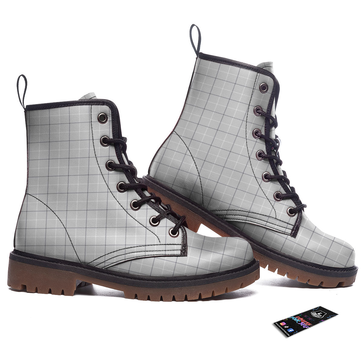 Tattersall Grey Print Pattern Work Boots-grizzshop