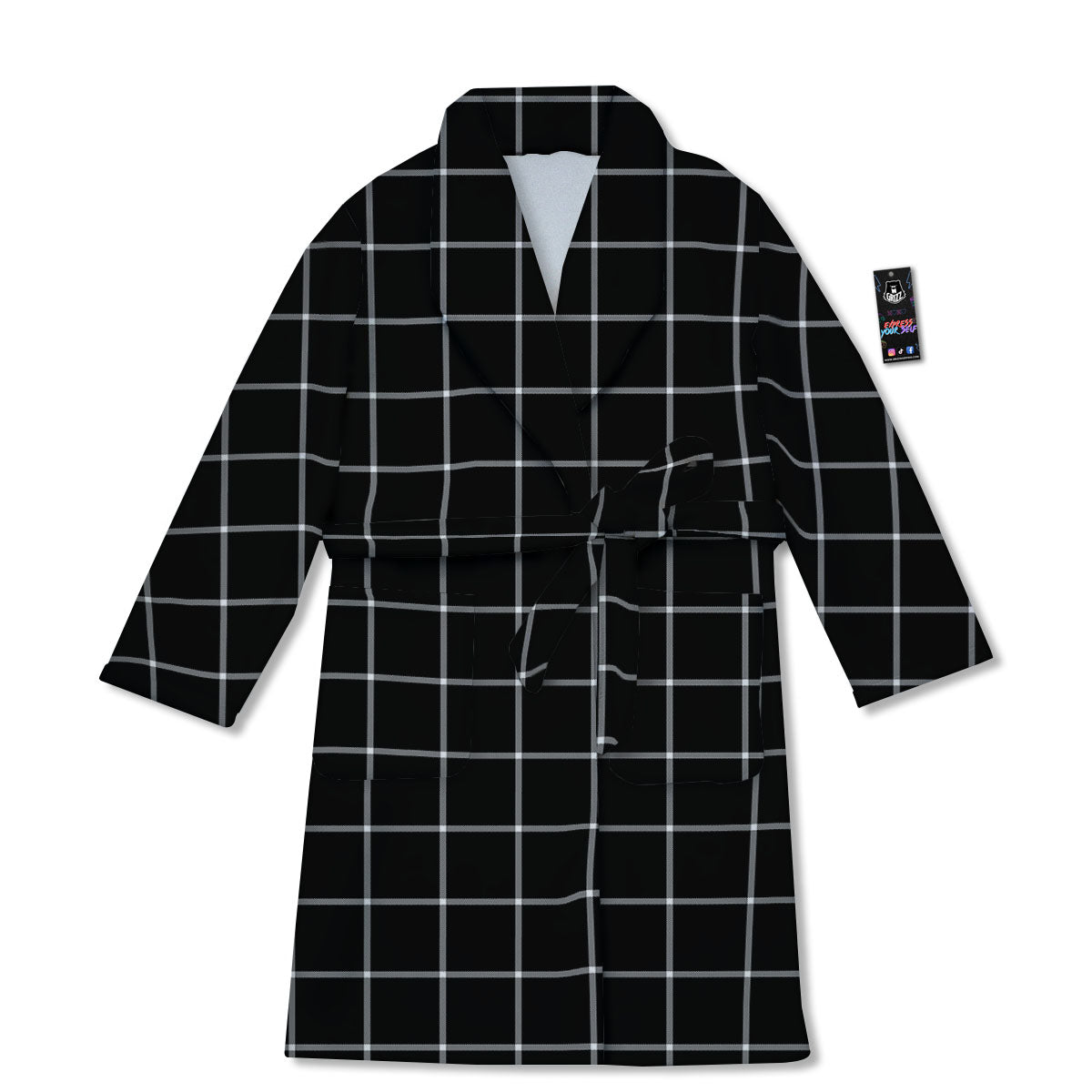 Tattersall Navy Print Pattern Bathrobe-grizzshop