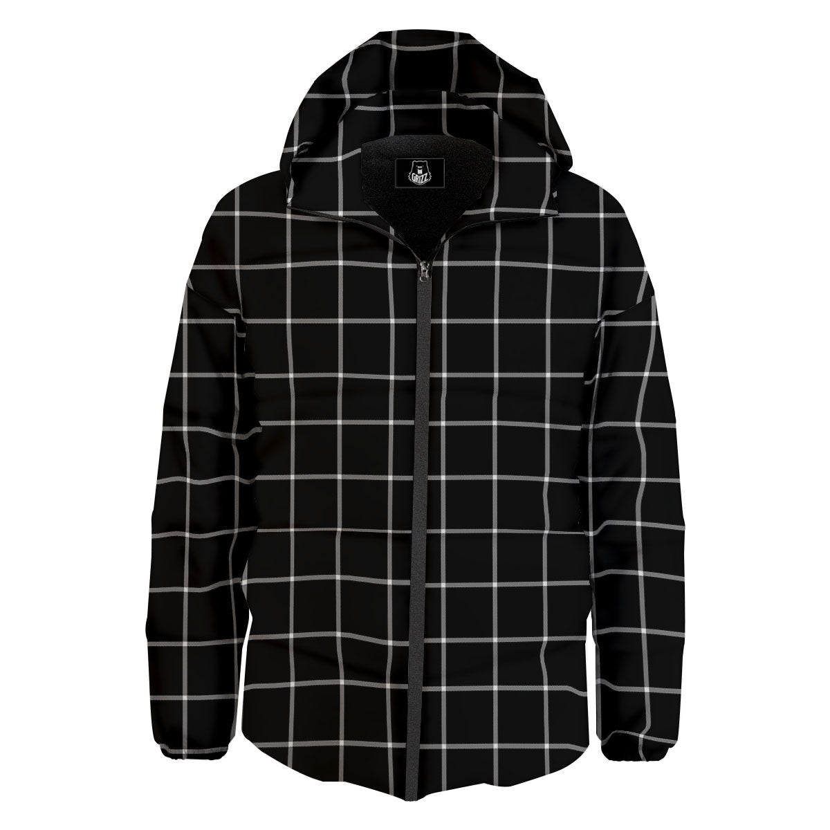 Tattersall Navy Print Pattern Down Jacket-grizzshop