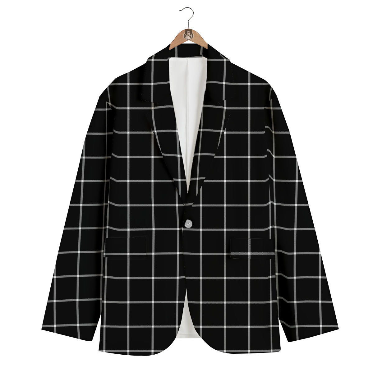 Tattersall Navy Print Pattern Men's Blazer-grizzshop
