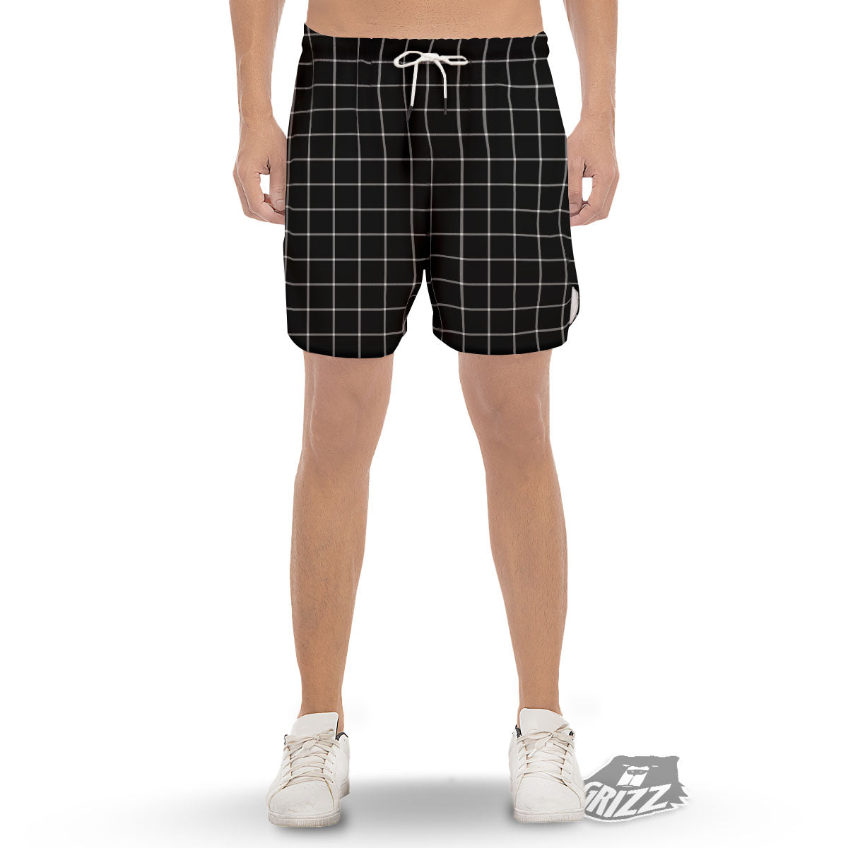 Tattersall Navy Print Pattern Men's Gym Shorts-grizzshop