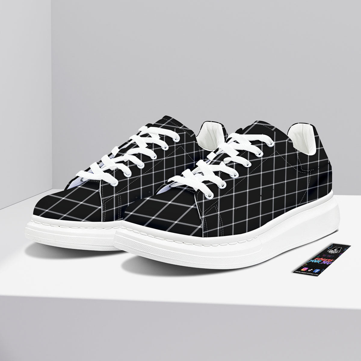 Tattersall Navy Print Pattern Platform Shoes-grizzshop