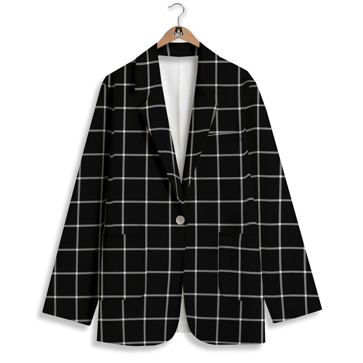 Tattersall Navy Print Pattern Women's Blazer-grizzshop