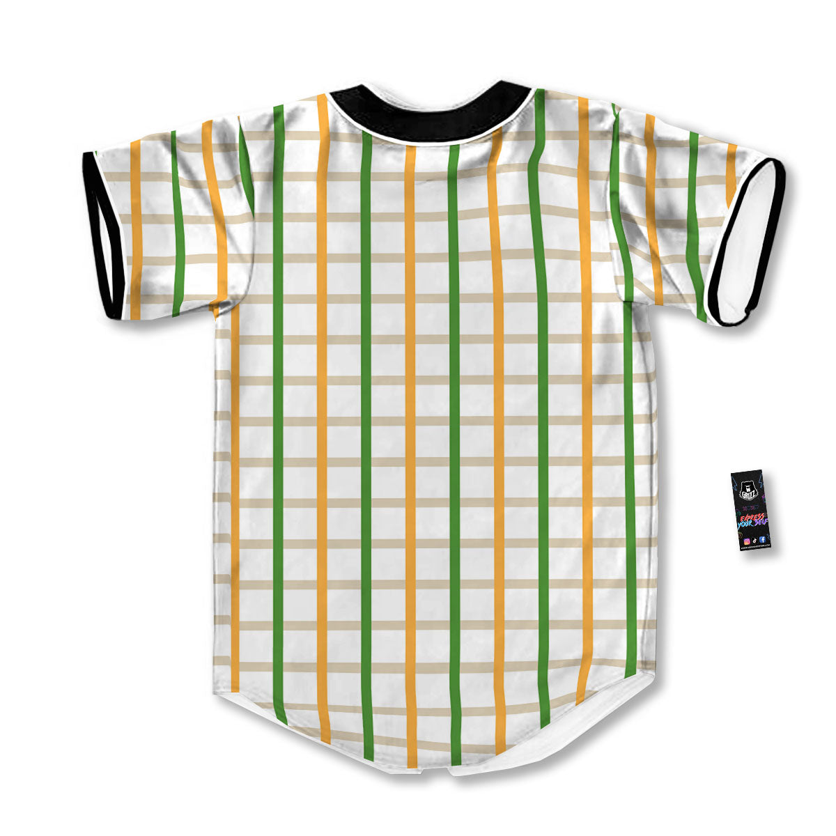 Tattersall Orange And Green Line Print Baseball Jersey-grizzshop