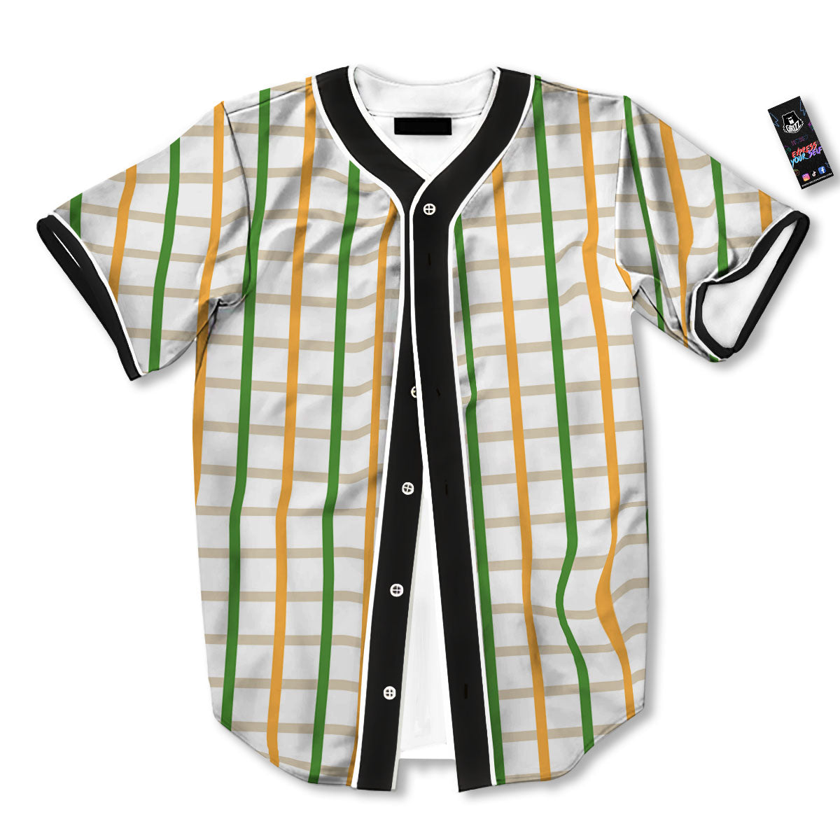 Tattersall Orange And Green Line Print Baseball Jersey-grizzshop