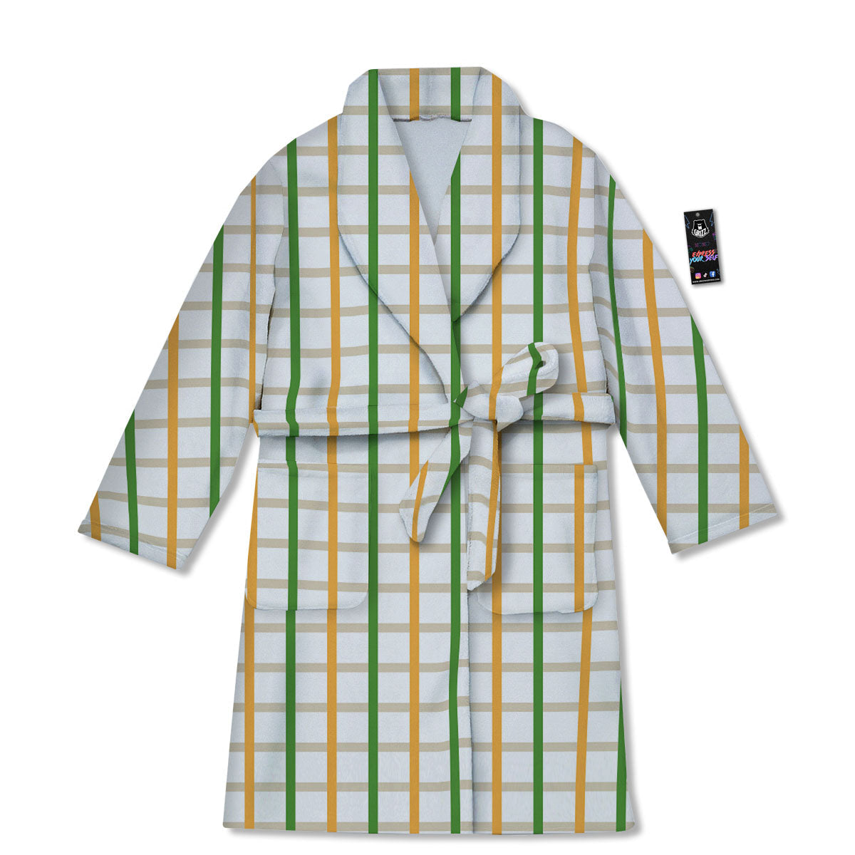 Tattersall Orange And Green Line Print Bathrobe-grizzshop