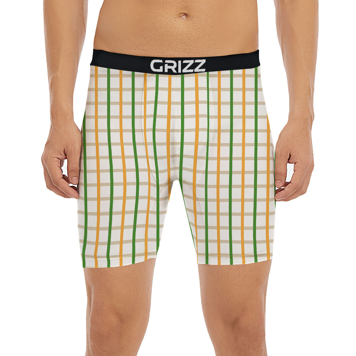 Tattersall Orange And Green Line Print Boxer Briefs-grizzshop
