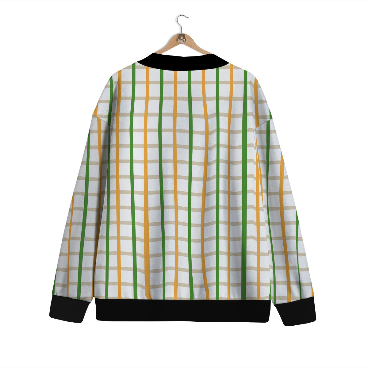 Tattersall Orange And Green Line Print Cardigan-grizzshop