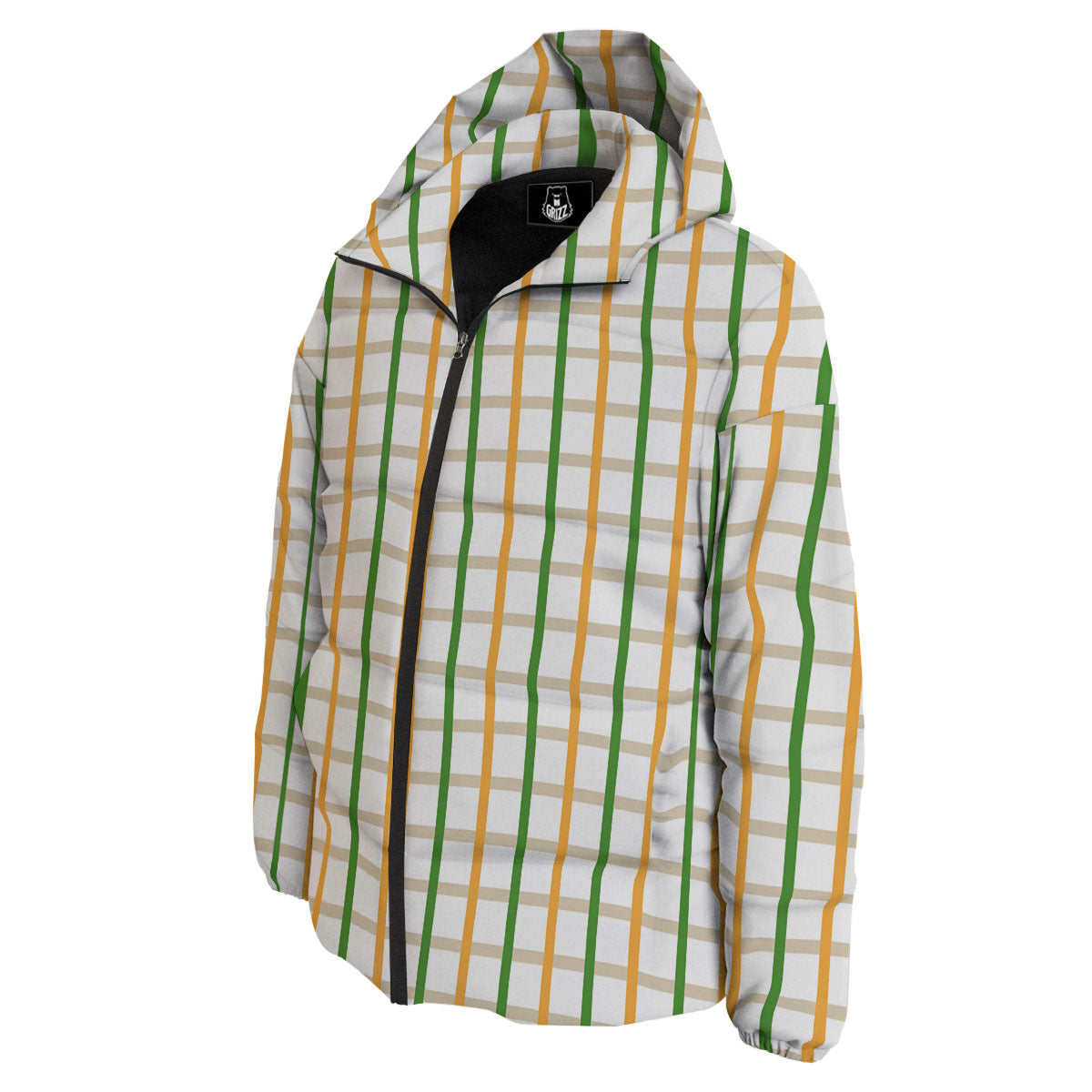 Tattersall Orange And Green Line Print Down Jacket-grizzshop