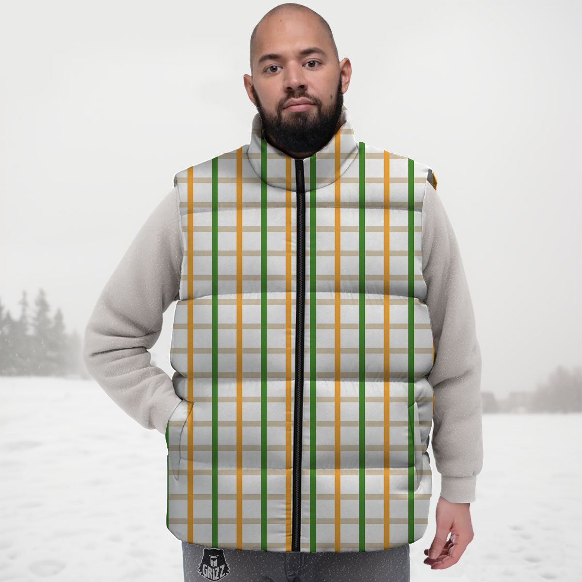 Tattersall Orange And Green Line Print Down Vest