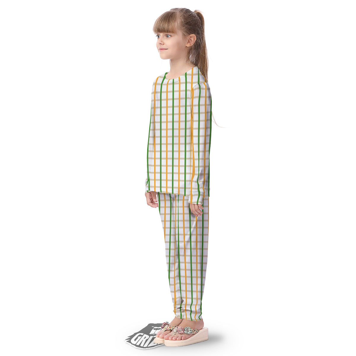 Tattersall Orange And Green Line Print Kid's Pajamas-grizzshop