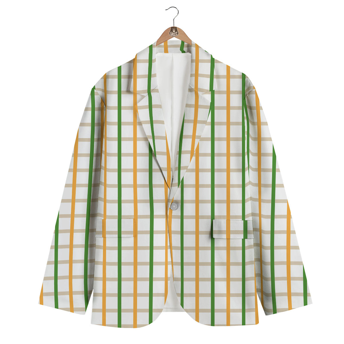 Tattersall Orange And Green Line Print Men's Blazer-grizzshop
