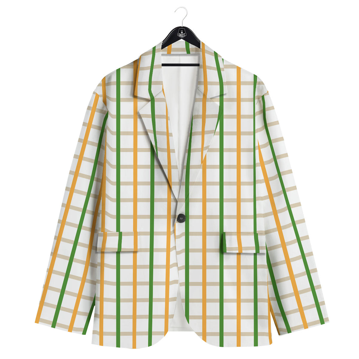 Tattersall Orange And Green Line Print Men's Sport Coat-grizzshop