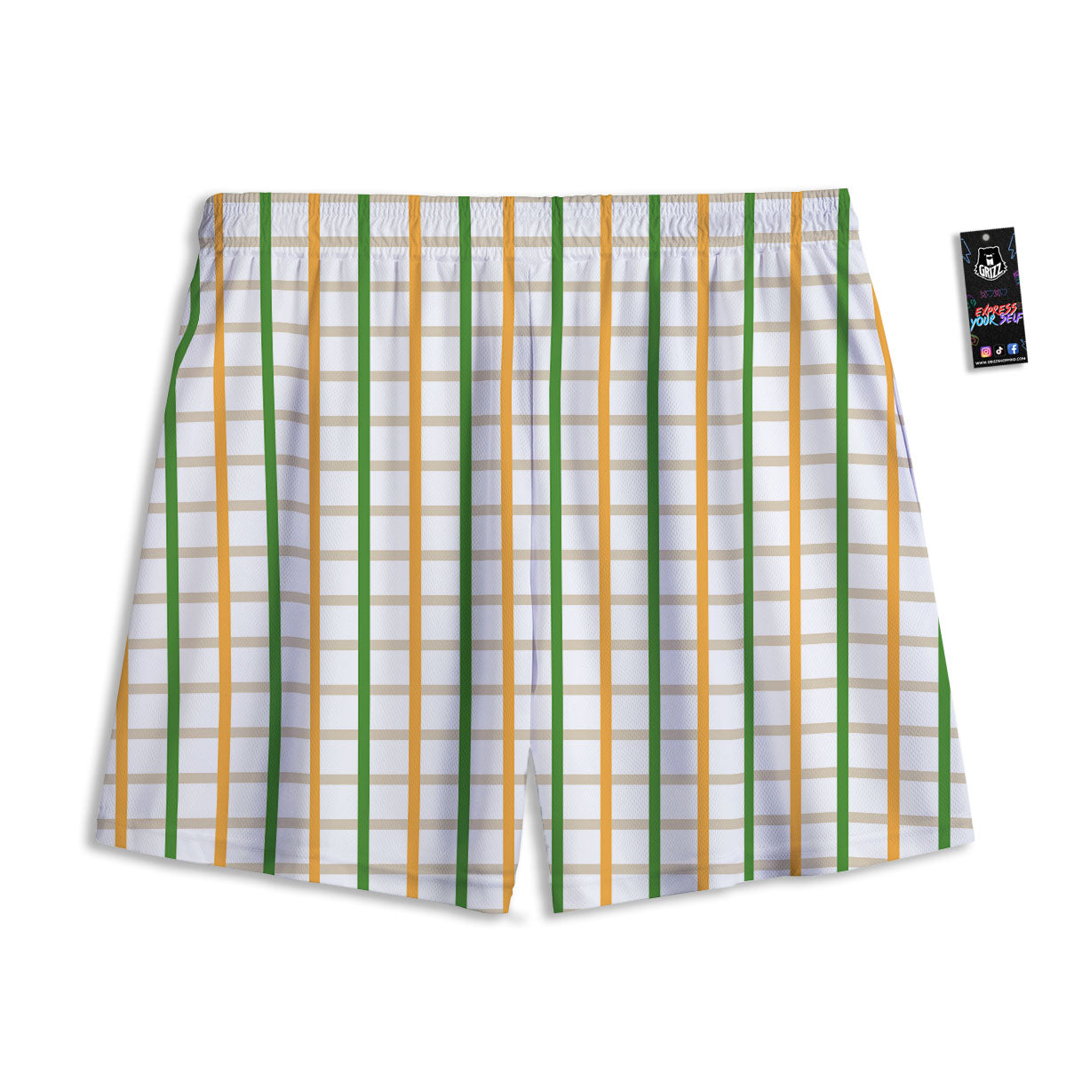 Tattersall Orange And Green Line Print Mesh Shorts
